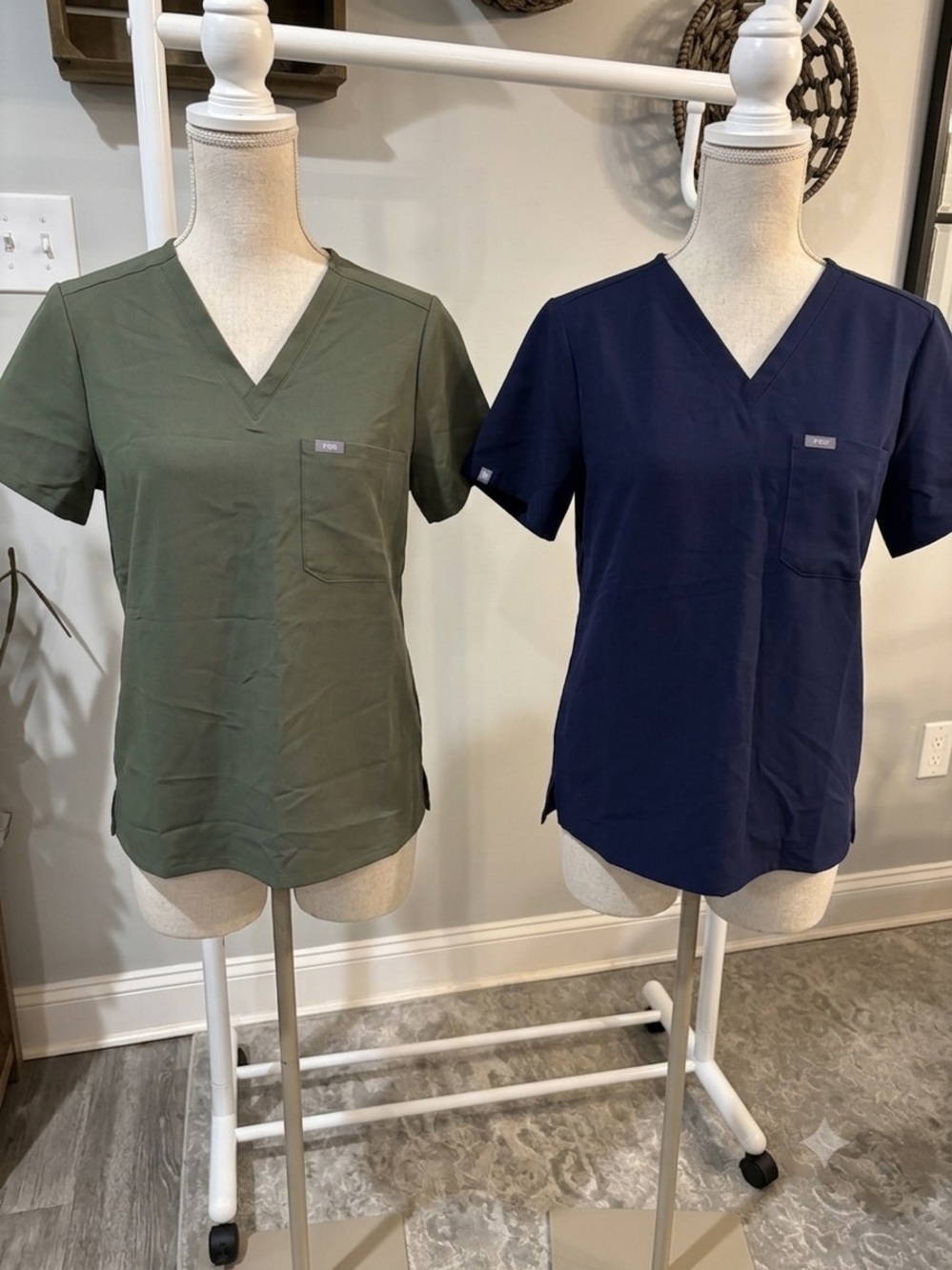 Figs Women's Short Sleeve V-Neck Scrub Tops in Olive Green or Navy(2)-  large